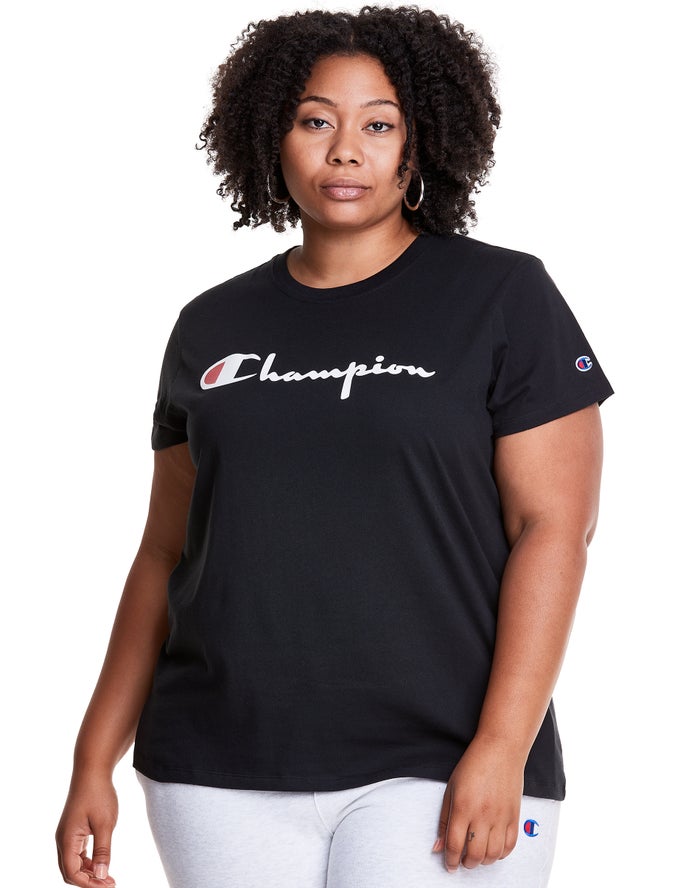 Champion T-Shirt Dames - Zwart - Plus Lightweight Script Logo ( 946217-RNV )